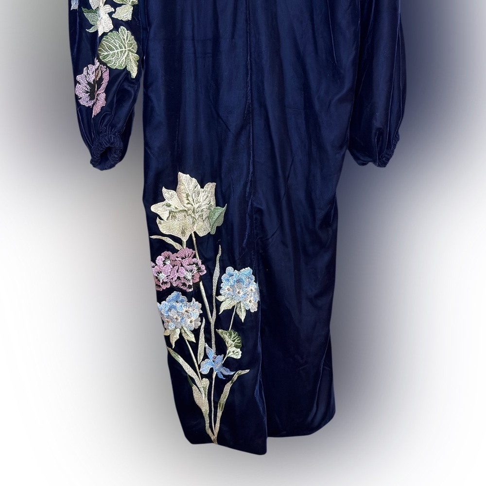 ASOS Navy Velvet Floral Embroidered Midi Dress Boho Luxe Long Sleeve Size 0 - Picture 12 of 14